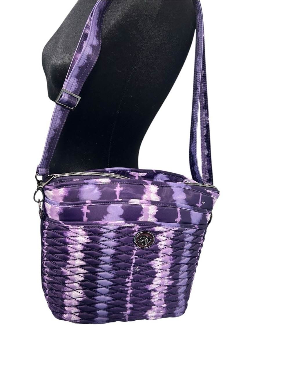 Lug Adagio Shibori Purple Crossbody Bag Expandable Travel RFID Excellent